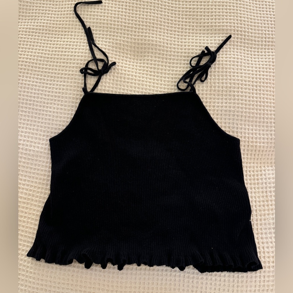 Black knit string tie strap tank